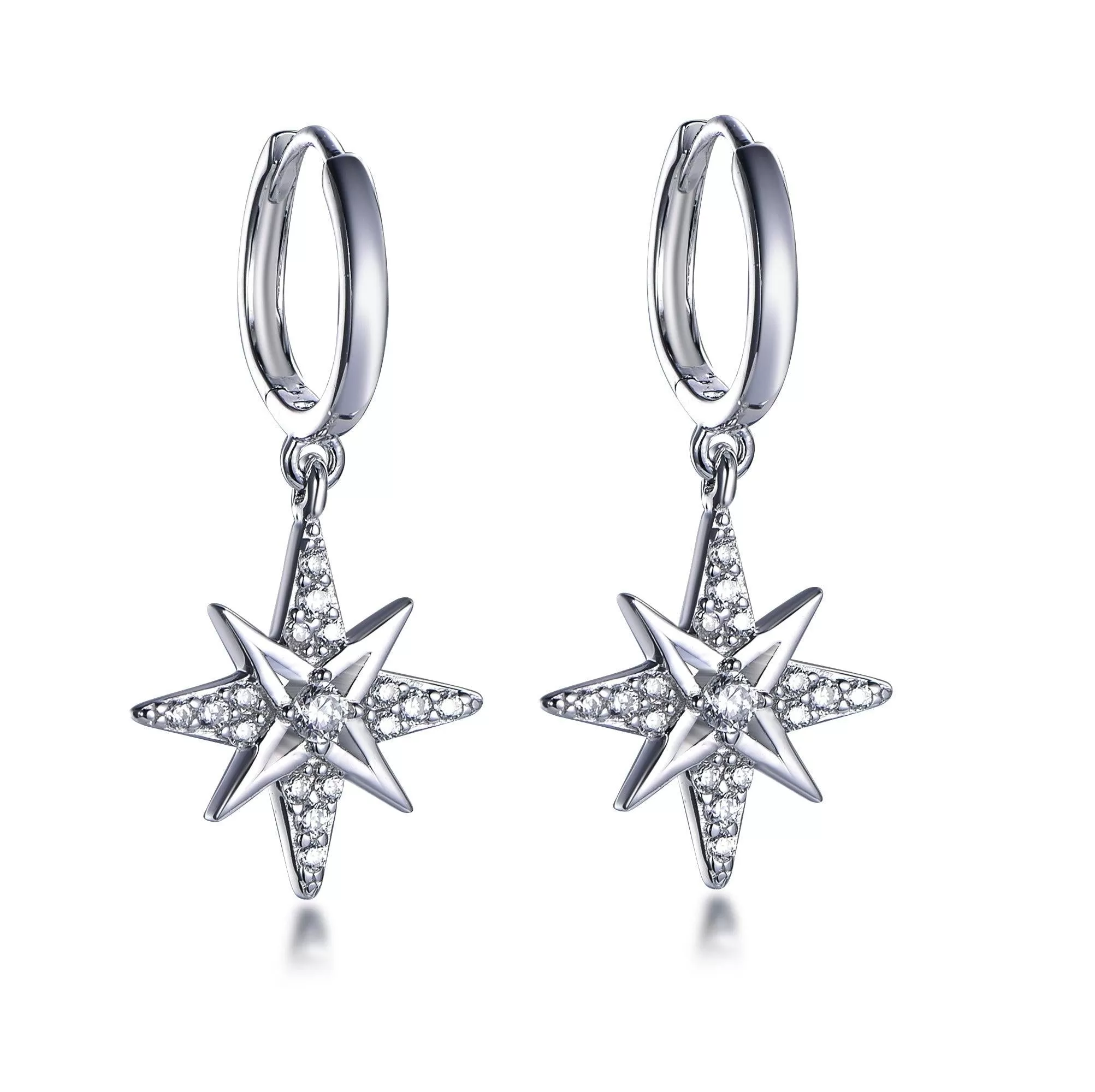 Sterling Silver Huggie Hoop Earrings with Charm Star